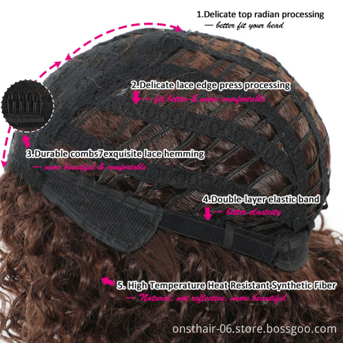 Headband Wig Afro American Wigs Blonde Synthetic Heat Resistant Wigs with Bangs for Black Mixed Short Kinky Curly Women Brown